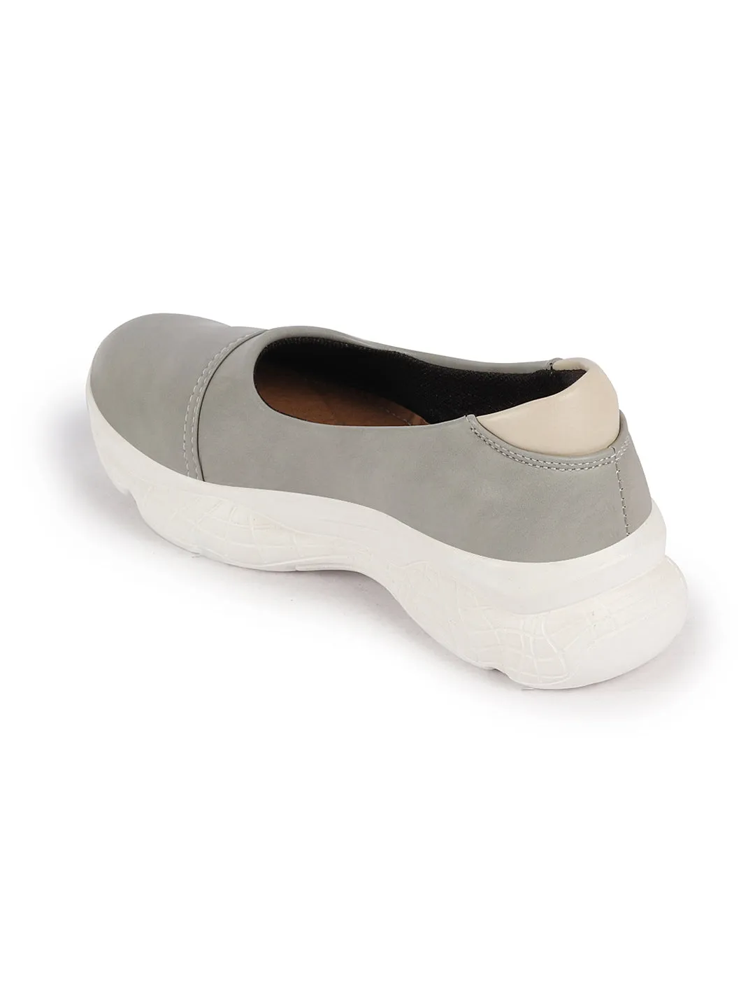 Women Grey Outdoor Fashion Stitched Design Slip On Shoes