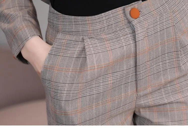 Women Plaid Capri Pantsuits