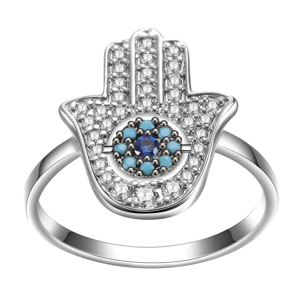 Women's Fashion CZ Hamsa Evil eye Ring