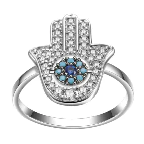 Women's Fashion CZ Hamsa Evil eye Ring