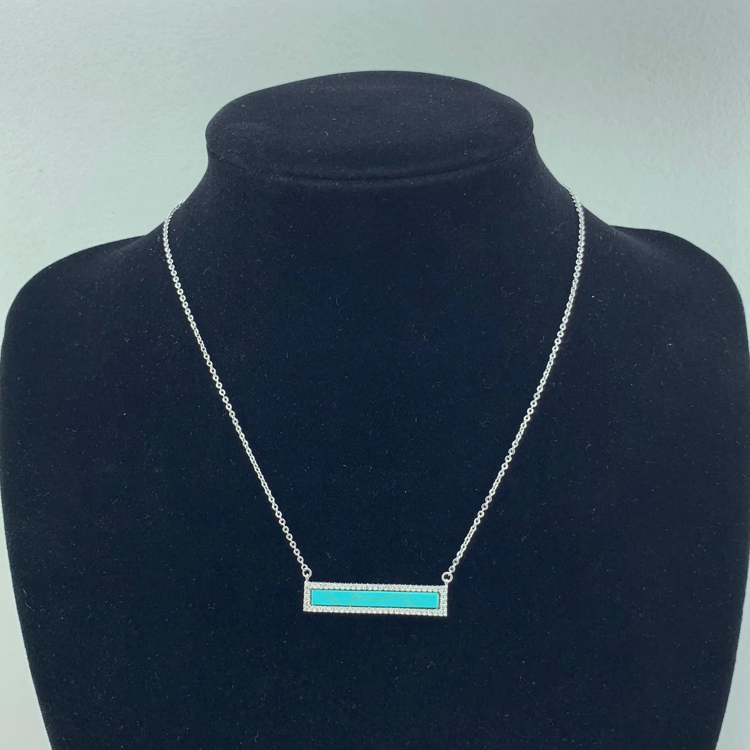 Women's Fashion CZ Turquoise Onlyx Mother of Pearl Bar Necklace