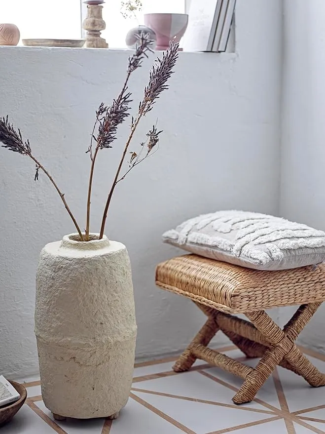 Woven Water Hyacinth and Wood Stool