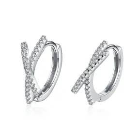 X Letter Leverback Diamond Hoop Earrings - 925 Sterling Silver