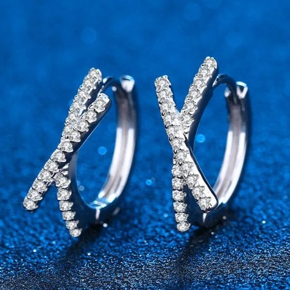 X Letter Leverback Diamond Hoop Earrings - 925 Sterling Silver